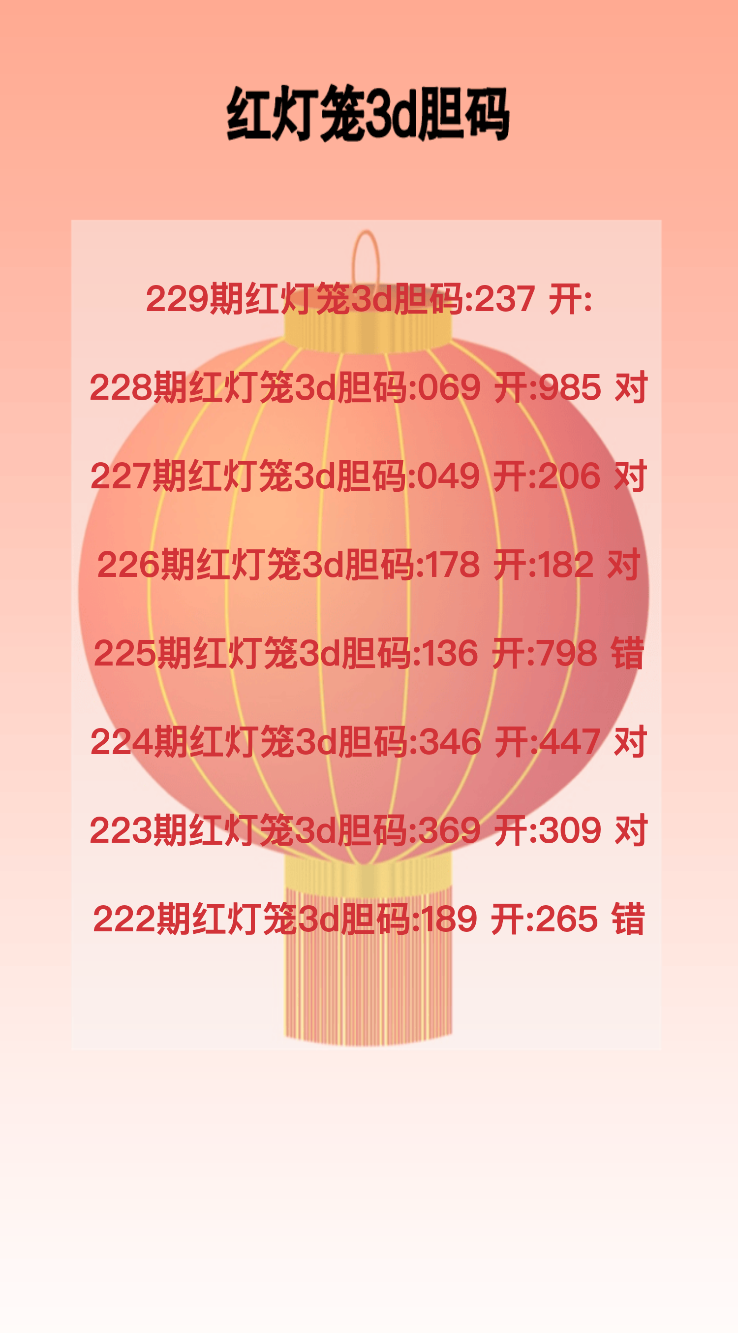 229期红灯笼3d胆码胆号图谜