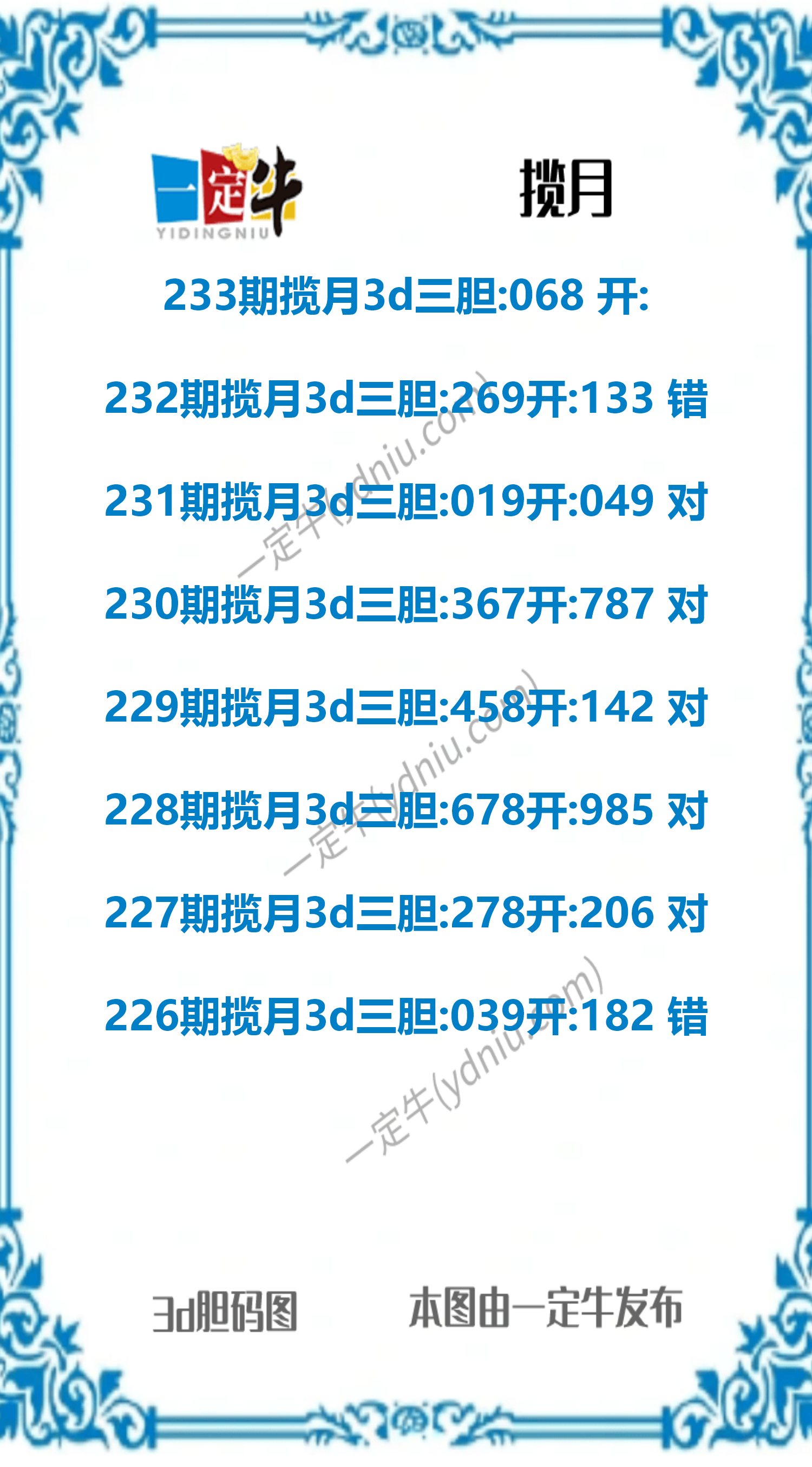 233期揽月3d胆码图谜