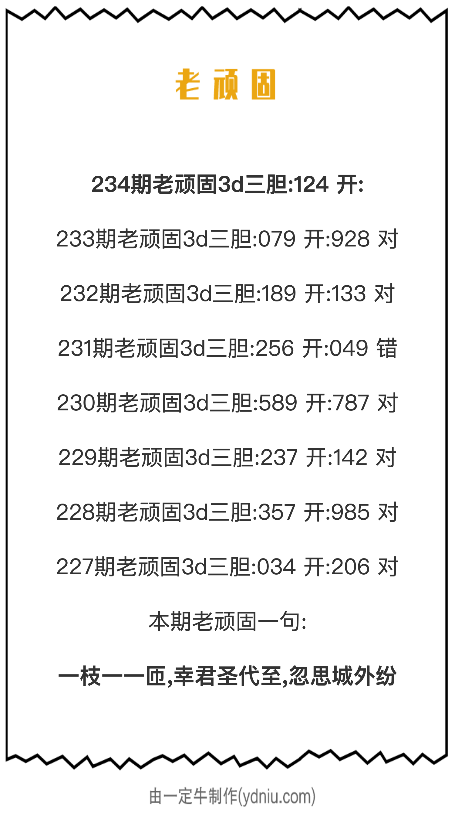 234期今日老顽固3d三胆图谜